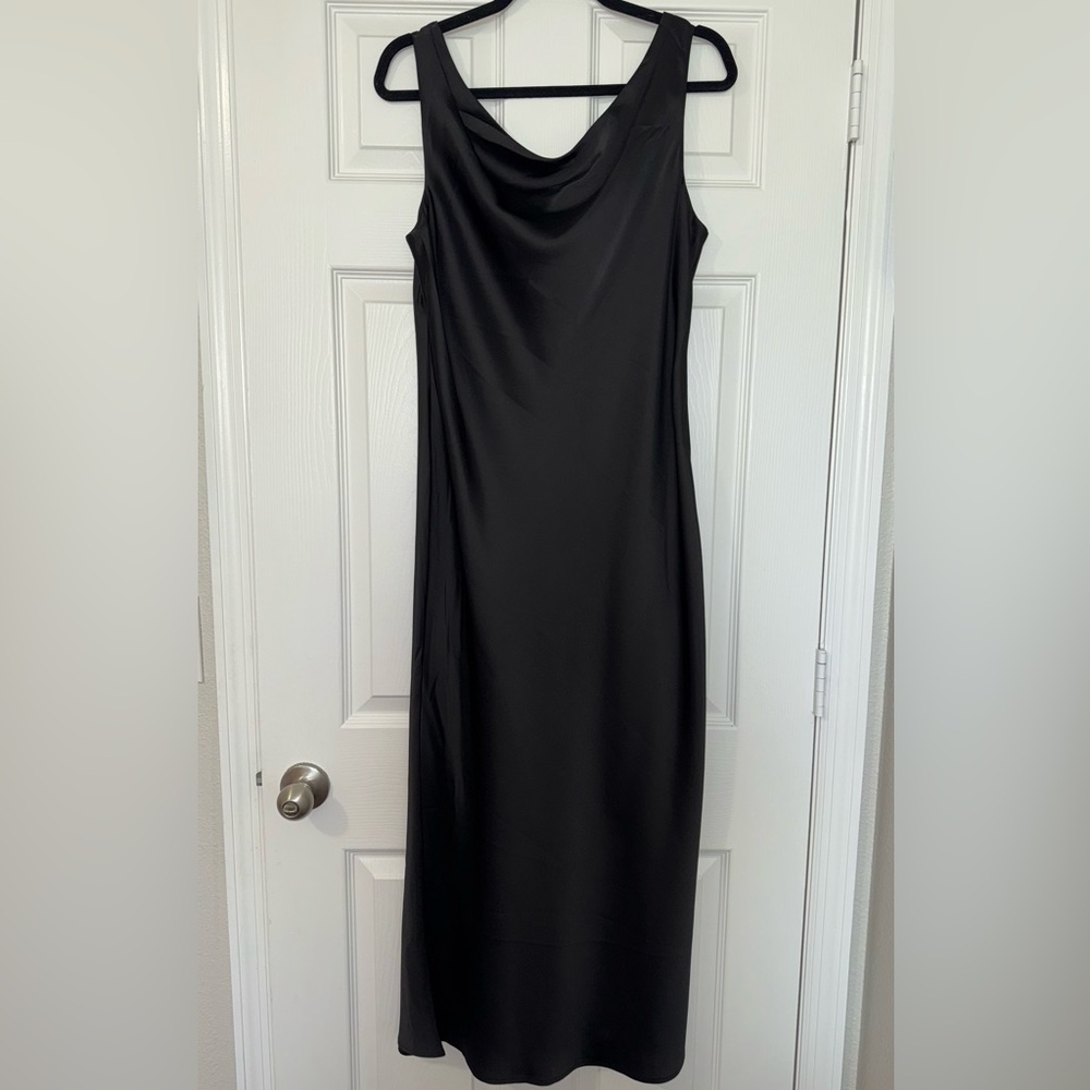 Joie Black Satin Cowl Neck Slip Midi Dress